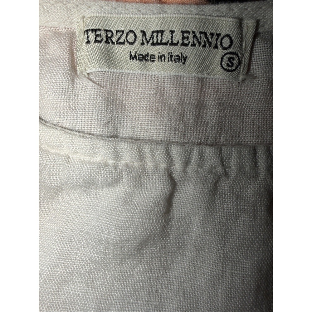 Terzo Millennio Sand 100% Linen Short Sleeve Hi-Low Hem Tunic Top Size Small - Picture 4 of 5